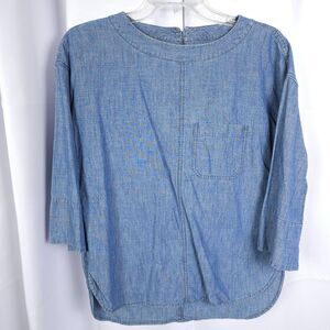 J. CREW Womens XS Denim Blue 3/4 Sleeve Cotton Chambray Swing Top Shirt